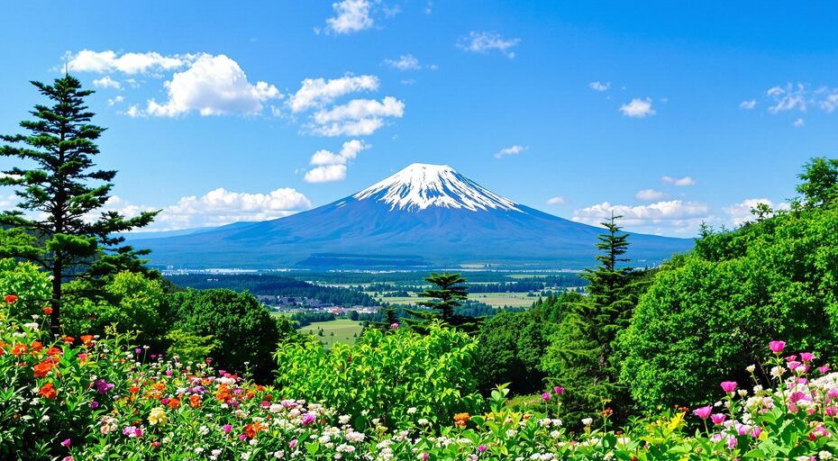 美しい自然景観と山々、青空の風景